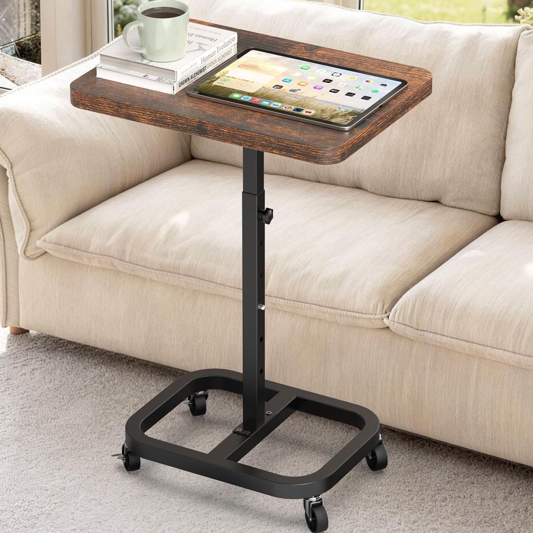 Adjustable Height Mobile TV Tray Table with Wheels, Portable Rolling Desk, and Laptop Table for Eating on Couch or Sofa, Featuring Upgraded Alloy Steel Support and a Sturdy Quadrilateral Base