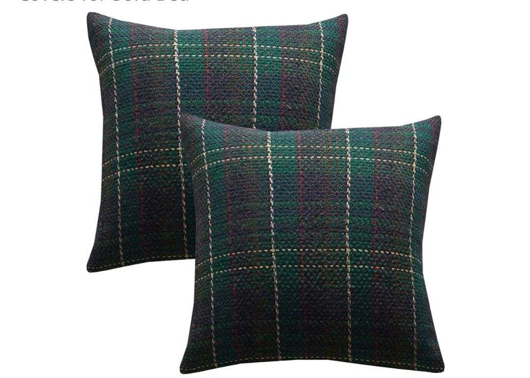 Green Plaid Pillow Covers 20x20 inch Set of 2 Knitting Tartan Pillow Cases Winter Xmas Farmhouse Cushion Covers for Sofa Bed