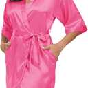 Women's Satin Robe Silk Kimono Bathrobe Pure Short Sexy Sleepwear Bridesmaid Bride Party Robes with Pockets S