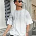 GSOU SNOW Men Oversized T Shirt Cotton Casual Unisex Short Sleeve Vintage Baggy Tee Shirts Washed Mens Streetwear (M)