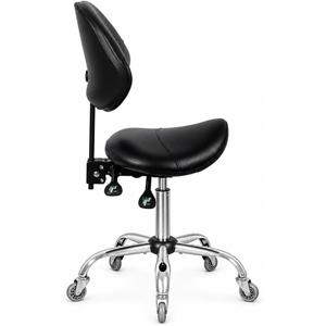Saddle Stool with Back Support Ergonomic Esthetician Chair, Black, Without Foot Ring