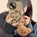 Cute Brown Teddy Bear Pattern Phone Case with Kawaii 3D Cartoon Bear Hangings iPhone X/XS, Non-Slip Design and Shock Absorption, Phone Case for Teen Girls, Boys, Women and Men(iPhone - X/XS)