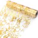 Gold Table Runner 11 inch x 32 Feet Glitter Metallic Gold Foil Mesh Table Runner Roll Table Decorations for Wedding, Birthday, Banquet, Christmas
