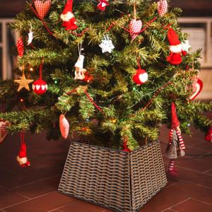 Liliful 23 Inch Woven Christmas Tree Collar - Seagrass & Water Hyacinth Rattan Wicker Farmhouse Tree Skirt (Brown)