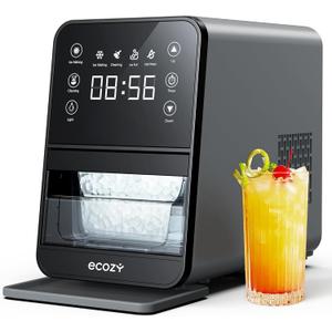 ecozy Nugget Ice Makers Countertop, 44Lbs Pebble Ice Maker, Intuitive EcoScreen & One-Touch Timer, Self-Cleaning Countertop Sonic Ice Machine with 3.5lb Pull-Out Basket, for Home/ Kitchen/ Office
