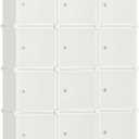 SONGMICS Cube Storage Organizer, Set of 12 Plastic Cubes, Closet Storage Shelves, DIY Plastic Closet Cabinet, Modular Bookcase, Shelving with Doors for Bedroom, Living Room, Cream White ULPC342W02