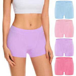 Migbean Boy Shorts Underwear for Women Cotton Panties Mid Waisted Boxer Briefs Breathable Underwear Multipack 4 Pack (Large, Light Blue/Light Pink/Light Purple/Dark Pink) Large