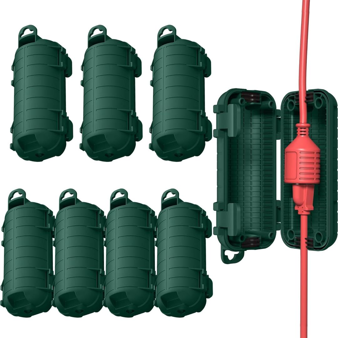 Extension Cord Cover Outdoor, 8 Pack IP54 Water-Resistant Power Cord Protector Electrical Connection Box Outside Weatherproof Cable Safety Cover for Electronics Plug Outlet Tool Holiday Light, Green