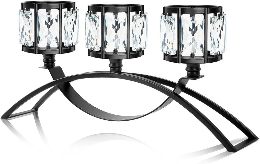 Black 3-Arm Crystal Candle Holders Arched - Elegant Tabletop Candelabra Centerpiece for Weddings, Dining Room Decor, Modern Home & Cabinet Display Housewarming Black 3-Arm Crystal Candle Holders Arched - Elegant Tabletop Candelabra Centerpiece for Weddings, Dining Room Decor, Modern Home & Cabinet Display Housewarming