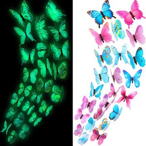 48 Pieces Glow in The Dark Butterflies for Ceiling 3D Butterfly Decal Sticker Wall Decor DIY Adhesive for Room Nursery Living Room Luminous Realistic Home Garden(Purple and Blue)