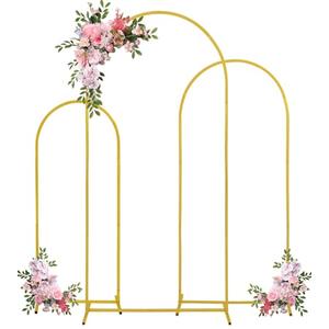 Fivenl Arch Backdrop Stand 6FT, 5FT, 4FT Set of 3 Gold Wedding Arch Stand Balloon Arch Stand Stable Metal Arch Backdrop Frame for Wedding Ceremony Birthday Party Bridal Baby Shower Banquet Decoration