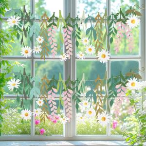 Yeaqee 2 Pcs Flower Banner Garland Double-sided Colorful Waterproof Flower Birthday Party Decoration Paper Backdrop for Birthday Wedding Baby Shower (White)