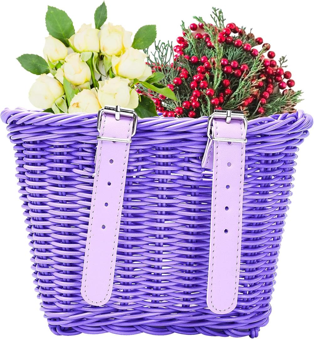 Steady Doggie Bike Basket - Front Bike Baskets - Bicycle Basket - Easy Installation - Hand-Woven Polypropylene - Durable and Anti-Fade - UV Protection (Purple)