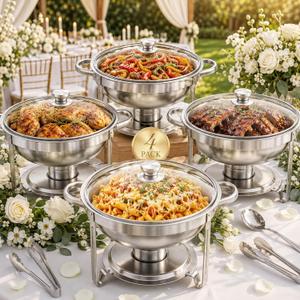 4 Pack Round Chafing Dishes for Buffet 5 QT Food Warmers