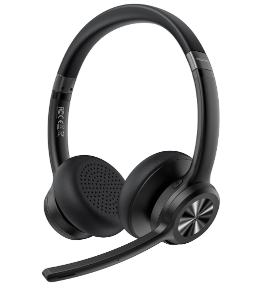 TECKNET Wireless Headset, Bluetooth Headset with Noise Cancelling Microphone  Rechargeable Bluetooth V5.2 Headphones, 50H Playtime & Mic Mute, On Ear Headphones for Trucker/Remote Work/Call Center