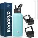 32 oz Insulated Water Bottle Stainless Steel Sport Bottles with 3 Lids,Turquoise