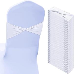 Kinlop 93 Pcs Spandex Chair Sashes Bows Stretch Chair Cover Bands Elastic Ties Bands Slider Sashes Without Buckle Decorations for Wedding Party Events Ceremony Birthday (White)
