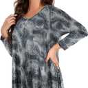 OVERWORETY Plus Size Tops for Women 3/4 Sleeve Henley V Neck Button Tunics Casual Loose Swing Shirts for Leggings (1X, Gey Paisley)