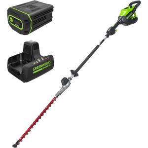 Greenworks 82V 24" Brushless Cordless Fixed Mid Pole Hedge Trimmer, 2.5Ah Battery and Dual Port Rapid Charger (Great for Landscapers and Professionals)