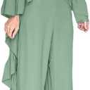 CHICME 2 Pieces Outfits for Women 2025 High-Low Ruffles Hem Cape Top and Casual Wide Leg Pants Matching Sets Fall Vacation Travel Outfits Green-XL