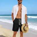 Mens Corduroy Shorts Casual 7 Inch Elastic Waist Drawstring Lightweight Summer Beach Shorts with Pockets Black, M (M)