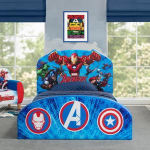 Delta Children Marvel Avengers Upholstered Twin Bed, Blue ( 80"L x 42"W x 31.25"H)