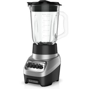 BLACK+DECKER PowerCrush Countertop Blender, 6-Cup Glass Jar, For Smoothies and More, Stainless Steel Blade, 4 Speed Settings to Puree, Crush Ice, Chop, Dice, and Pulse, Dishwasher Safe, 700W Motor