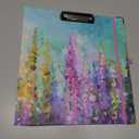3 Ring Binder 2 Inch Ring, 2 Interior Pockets, 6 Tab Dividers, Low Profile Clipboard with Storage, Fashion Cute Binder and Labels Stickers for School Office (Purple Oil Painting)