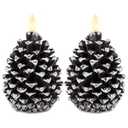 Fanna Dark Brown Flameless Pine Cone Shaped LED Candles with Timer Function for Christmas, Real Wax Battery Operated Candles for Winter Decoration - D 3.55" - Set of 2