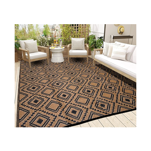 Pendolr Outdoor Rugs for Patio Clearance - 5'x8' Waterproof Reversible Indoor Outdoor Rug Carpet, Portable Plastic Straw Rug for RV Camping, Picnic, Beach, Porch, Deck (Rug001#,Black&Brown)
