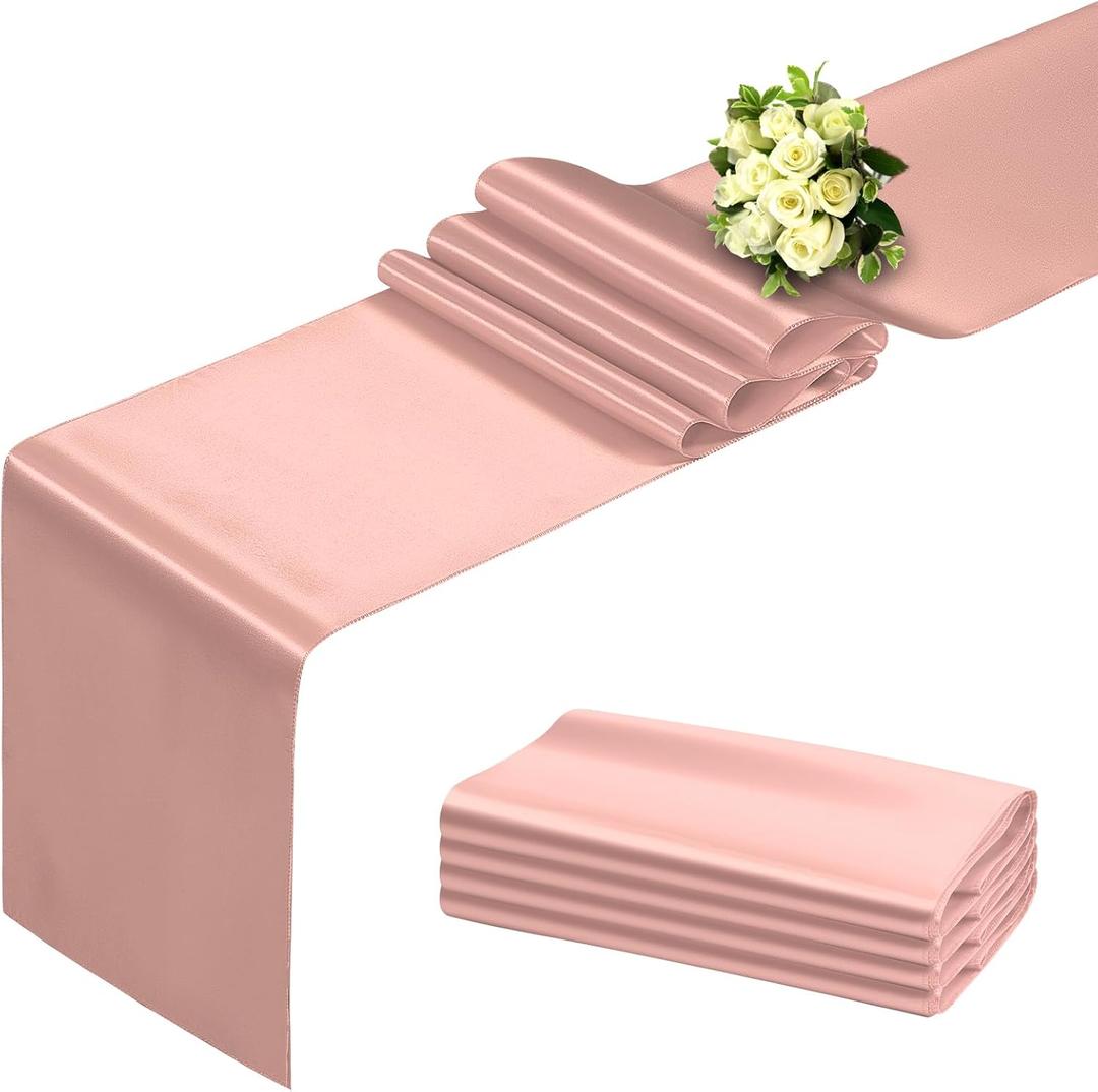 BDDC Rose Gold Table Runner 12x108 Inch - 4 Pack Satin Table Runners, Smooth Table Runner for Party Wedding Banquets Birthday