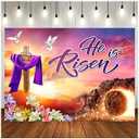 LTLYH 8x6ft Easter Day Decorations - He is Risen Backdrop & Banners for Church - Large Fabric Easter Cross Religious Background for Spring Party Decorations