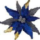 Briful 12'' Large Heads Christmas Glitter Poinsettia Flowers Christmas Tree Ornaments Set of 4 Artificial Flowers with Long Stems for Xmas Tree Party DIY Holiday Decorations, Black Blue