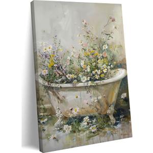 Floral Bathroom Canvas Wall Art bathroom pictures Wall Decor 16x24 Framed