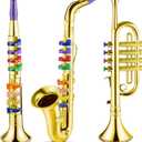 Lewtemi Set of 3 Saxophone for Kids Christmas Musical Instruments Toy Saxophone Toy Trumpet and Clarinet with 8 Colored Coded Keys Teaching Songs Gifts for Toddlers Children(Gold)
