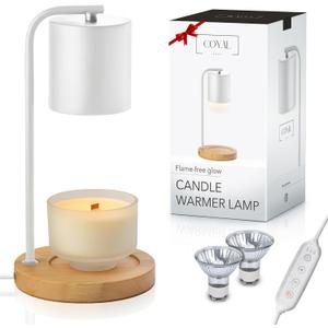 Candle Warmer Lamp with Timer and Dimmer & Includes 2 Bulbs, Electric Wax Candle Lamp Warmer for Jar Candles, Home Decor Aesthetic, and House Warming Gifts - White Wood