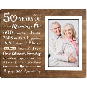 BeneCharm 50th Anniversary Picture Frame - 50 Year Anniversary Wedding Gifts for Parents Couple, Happy 50th Anniversary Decoration - Golden 50 Years of Marriage Fits 4"x6"