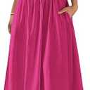 PRETTYGARDEN Women's Smocked Maxi Dresses 2025 Summer Beach Sundress Casual Spaghetti Strap Swing A Line Long Flowy Dress (M, Rose Red)