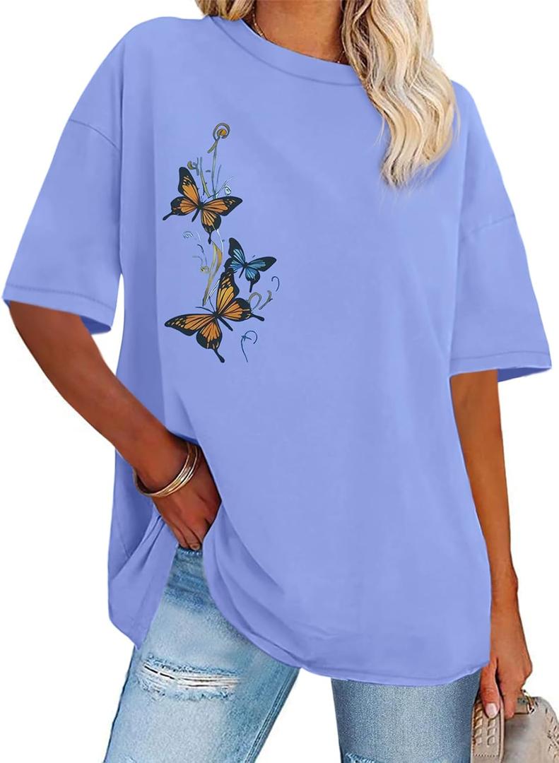 Womens Oversized Tshirt Graphic Tees Crew Neck Summer Short Sleeve Loose Fit Tops 2026 3XL