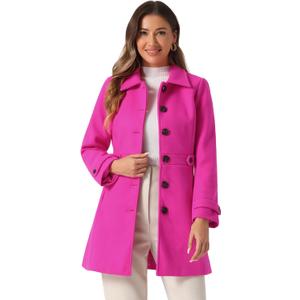 Allegra K Women's Winter Classic Outwear Overcoat with Pockets Single Breasted Pea Coat (Pink), Size Small