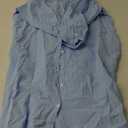 GGUHHU Womens Chic Button Down Rolled-Up Sleeve Long Cotton Blouse Maxi Dress (Medium, Light Blue)
