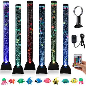 Large 4FT Sensory Fish Water Bubble Tube Floor Lamp Fake Aquarium Tank with 10 Fish & 16 Color Changing LED Lights, Gift for for Autism, ADHD, Special Needs-Remote Control & Wall Bracket Included