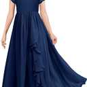 MITILLY Girls Lace Flower Maxi Dress Ruffle Sleeve A-Line Flowy Junior Bridesmaid Chiffon Dresses for Wedding Party 6-7Y