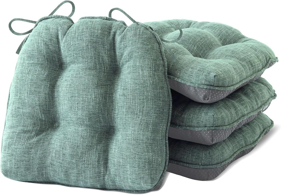 Chair Cushions for Dining Chairs Set of 4, Kitchen Chair Cushions, Chair Pads with Ties and Non Slip Backing, Tufted Memory Foam Seat Cushion 4 Pack, 15.5" x 15.5" x 4", Sage Green
