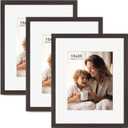 16x20 Picture Frame with Mat for 11x14 Set of 3, Black Wood Grain 16x20 Frames for Horizontal & Vertical Wall Mounting (3 Pack,Black)