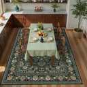 8x5  Rug, Non-Slip Vintage Boho Floral Carpet, Large Area Rug for Living Room, Soft Low-Pile Thin Living Room Rug for Bedroom, Dining Room, Nursery, Dark Green