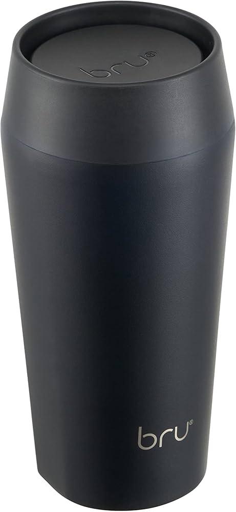 Bru Travel - Insulated Coffee Cup Travel Mug for Hot Drinks, Leakproof, Ceramic Lined (16 oz, Black Magic)