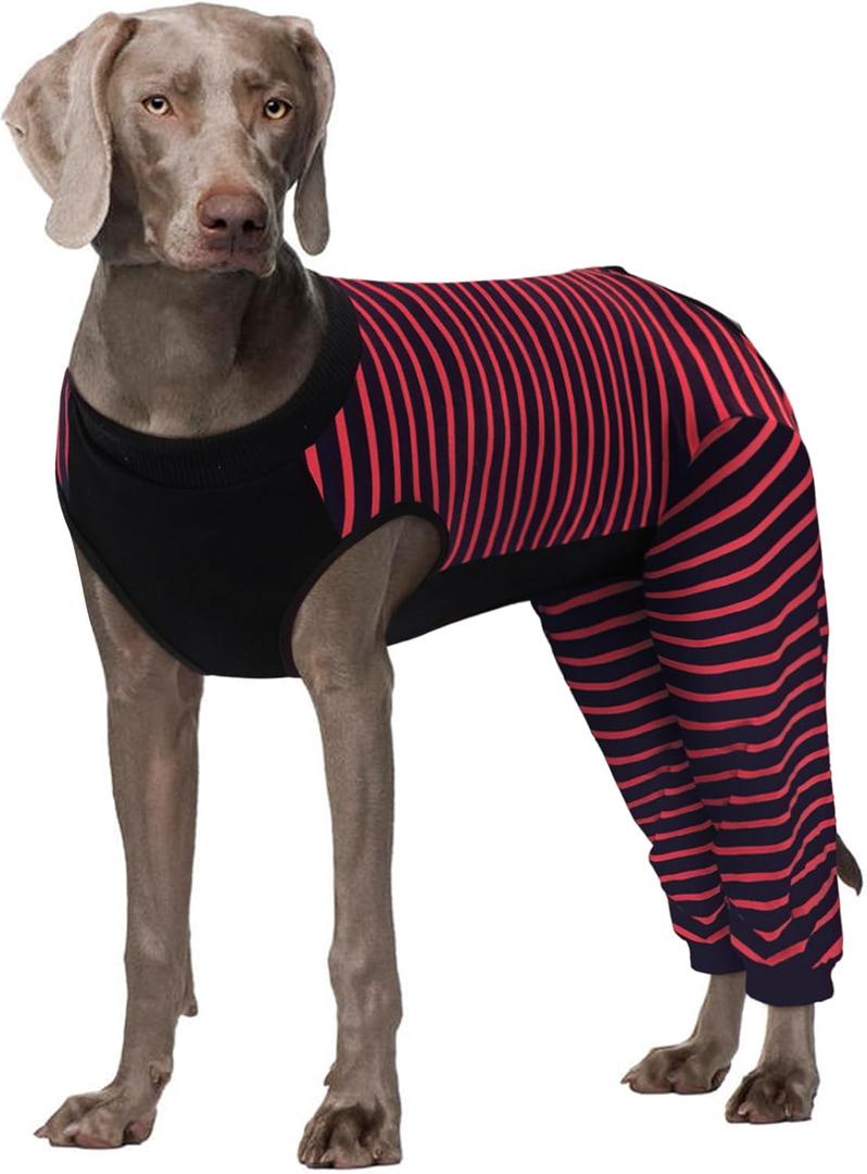 Kuoser Dog Recovery Suit, Anti Licking Dogs Rear Leg Sleeve, Abdominal Dog Surgical Suit with Dog Pants Cover Protect Wounds, Dogs Elbow Protector Soft Pet Surgery Onesie Cone Alternative, Red 3XL