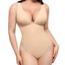 FeelinGirl Thong Shapewear for Women Tummy Control Slim V Neck Thongs Jumpsuit Tops Shapewear Bodysuit Medium