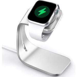 Aluminum Stand for Apple Watch,Desk Charger Holder Cradle Charging Dock Nightstand Station Accessories,for iWatch Series SE Ultra/Series 10/9/8/7/6/5/4/3/2/1-SilverCharger Not Included
